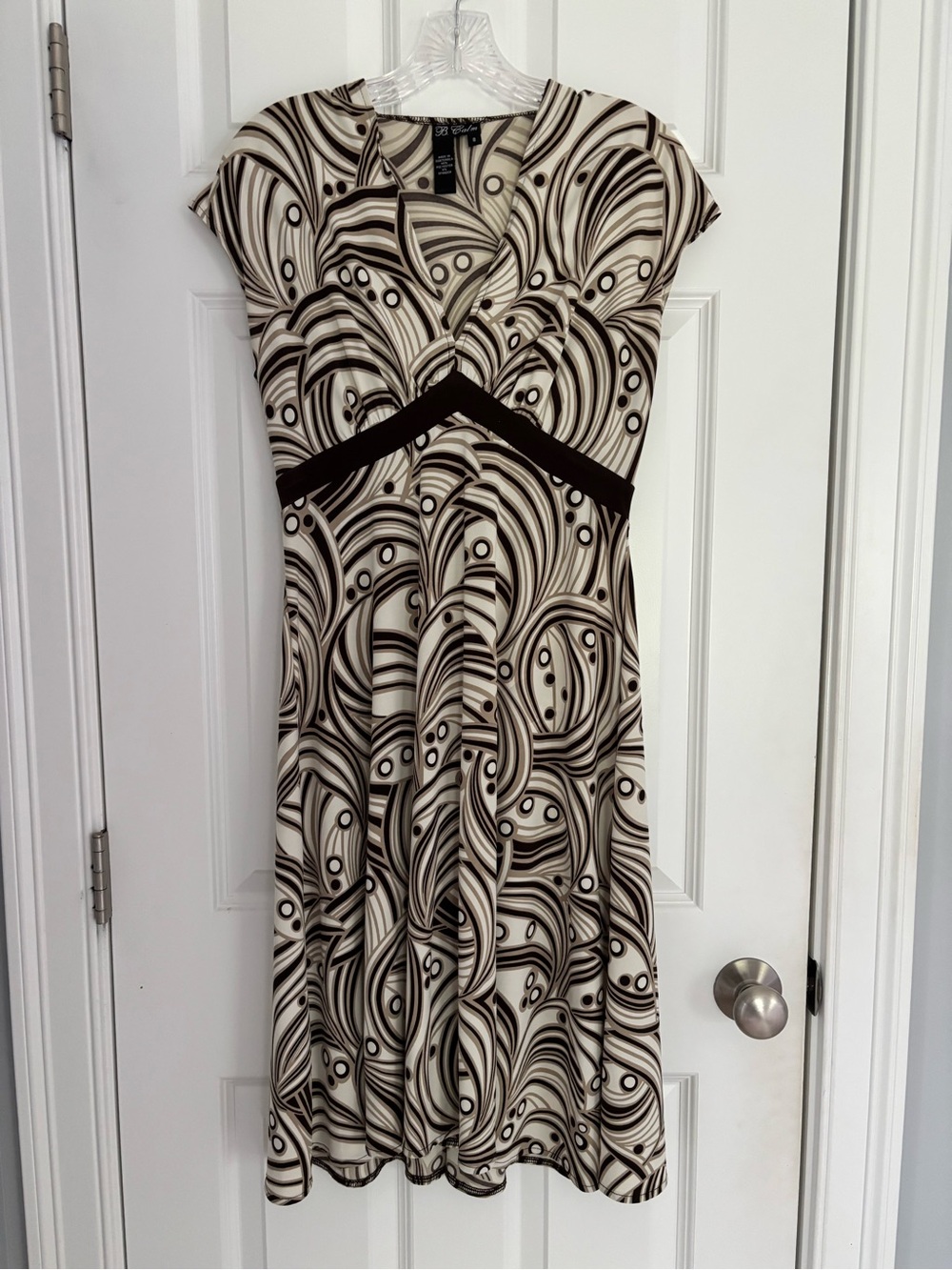 Black & Cream Swirl Midi Dress with Empire Waist